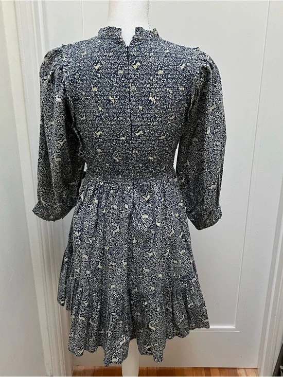 DÔEN Leda Dress in Cream Blue Prancing Fawn Floral - Size XS - Picture 5 of 12